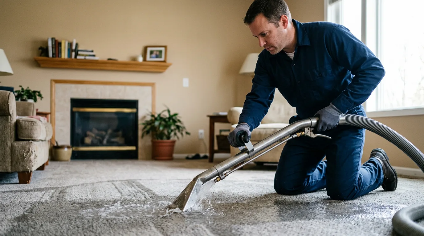 Water damage restoration technician working near Syracuse, KS